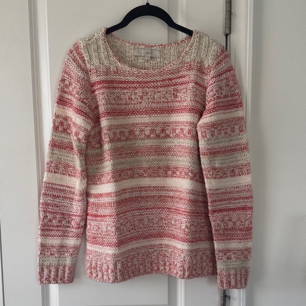 LOFT Striped Knit Sweater - Pink and Cream